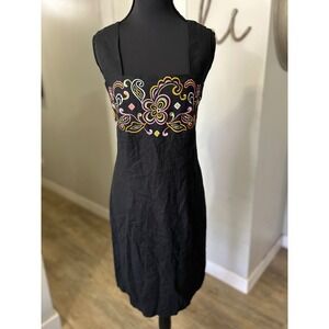 Giorgio Fiorini Collection Black‎ Embroidered Square Neck Sheath Dress Size 9 10